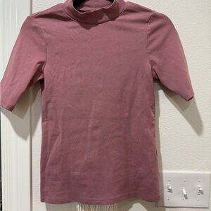 Mauve Mock Neck Short Sleeve Top Uniqlo